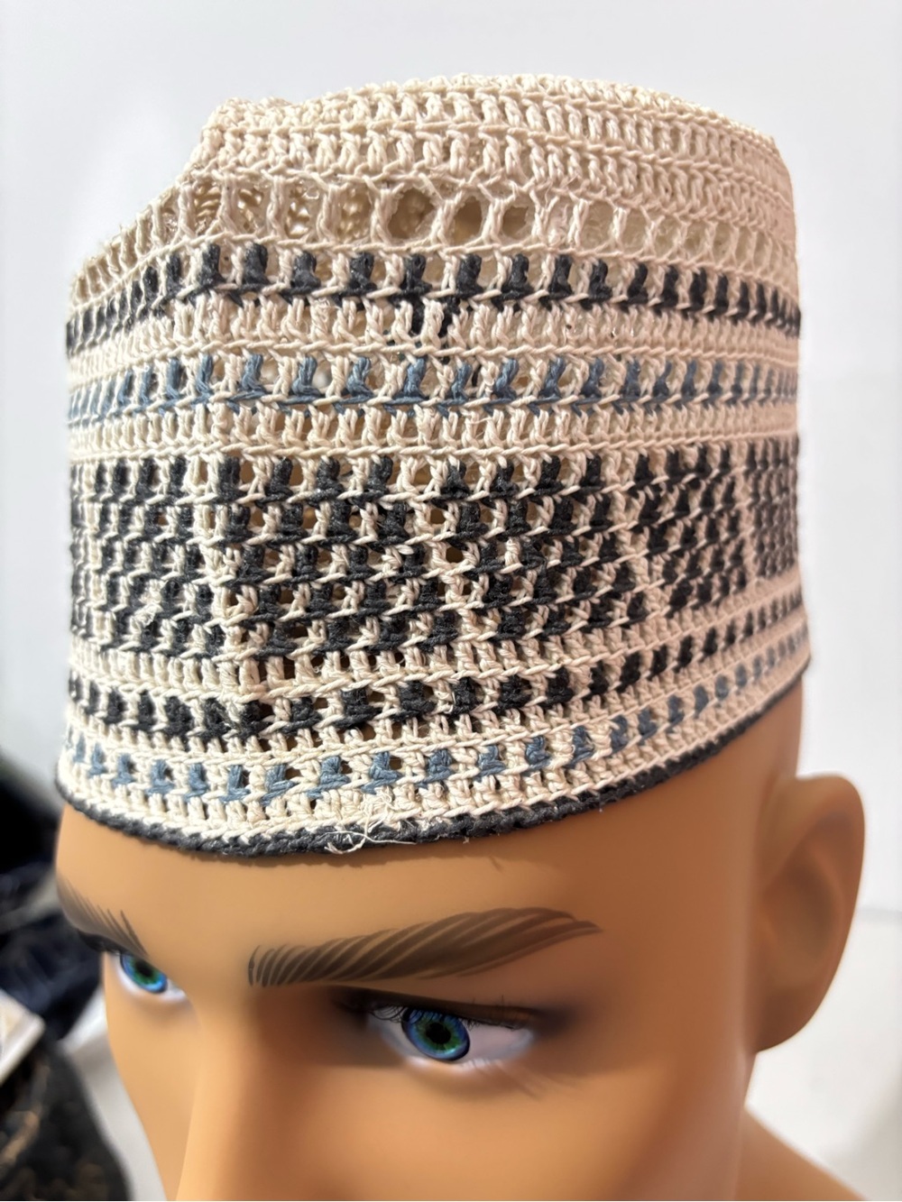 Traditional Crochet Kufi Cap - Cream with brown African men hat men kufi